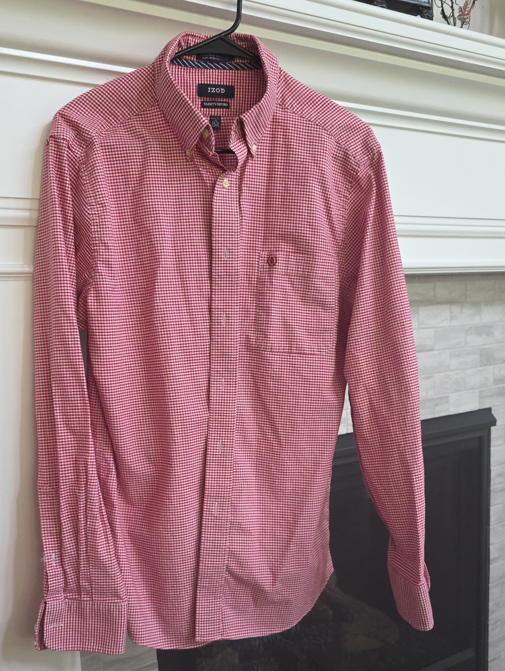 Izod Men's Red Gingham Button-Down Dress Shirt